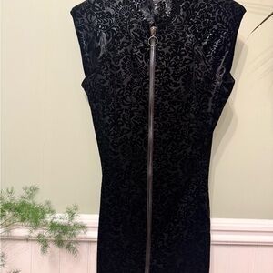 Gothic Black Velvet Floral Dress